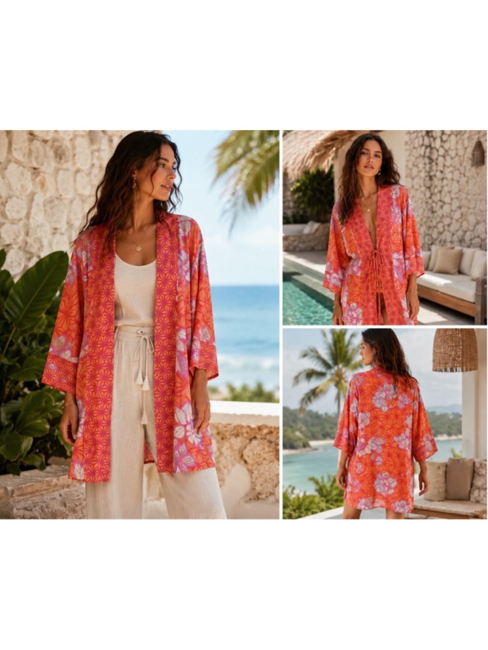 Sigrid Olsen 100% Silk Floral Kimono Jacket S/M Boho Resort Duster